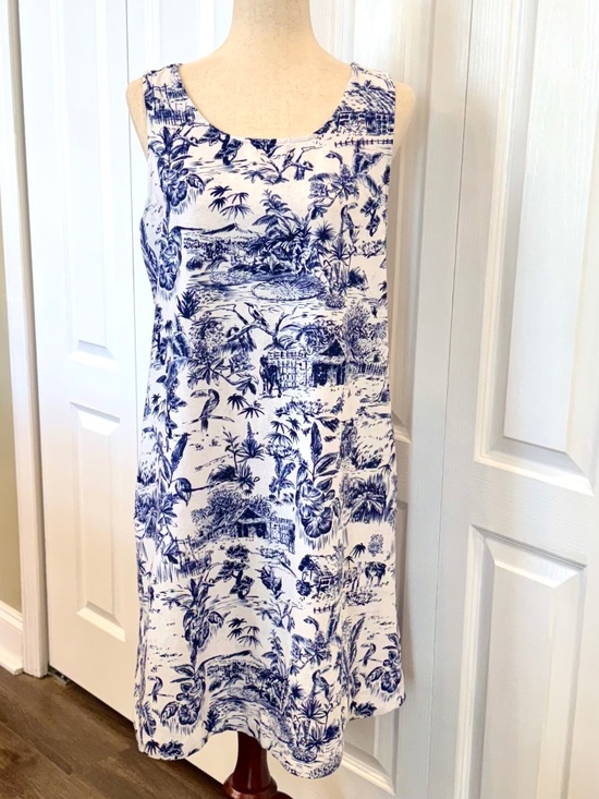 Joie Dresses & Skirts - Women's Size L, Linen Blend Dress by Joie, Blue & White Tropical Print Pullover